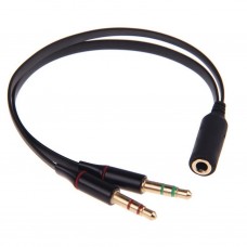 Audio Jack 3.5mm Y-Splitter M/F, Stereo+Microfoon, platte kabel, zwart, oa  iPhone/Samsung headset (JACK-PH-SP2)