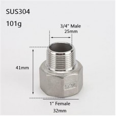 3/4" Male to 1" Female Threaded Reducing Nipple Pipe Fitting Adapter DN20 to DN25 SUS304 (PFA-001) 3/4" Male to 1" Female Threaded Reducing Nipple Pipe Fitting Adapter DN20 to DN25 SUS304 (PFA-001)